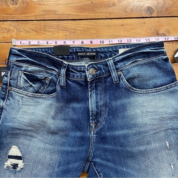 Mavi Jake mens blue jeans 32/34 slim leg distressed ripped denim - Picture 8 of 12